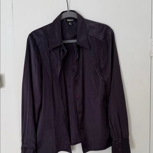 DKNY Women's Dark Purple Button Down Shirt